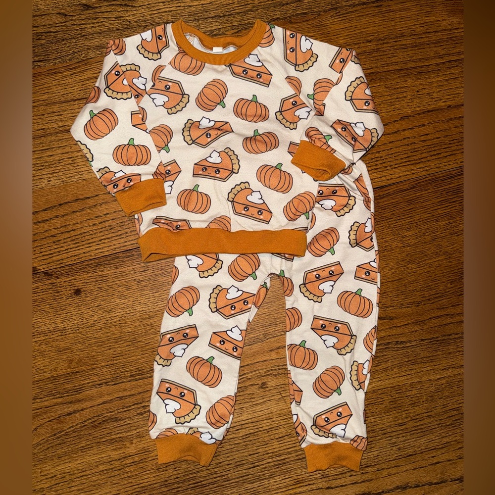 Thanksgiving Outfit Pumpkin Pie Print Sweat Set Holiday Fall Autumn
